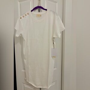 Nation LTD White Button-Shoulder T-Shirt Dress